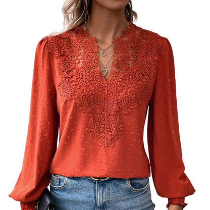 Women's Lace V-Neck Long Sleeve Top