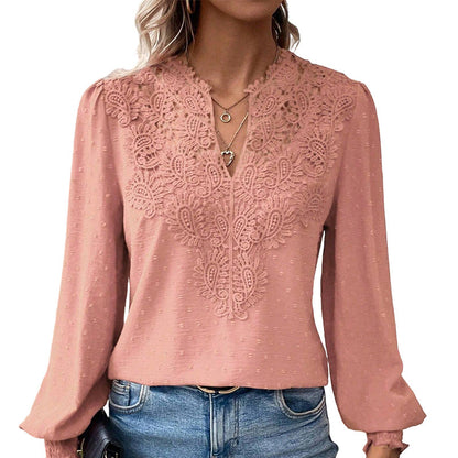 Women's Lace V-Neck Long Sleeve Top