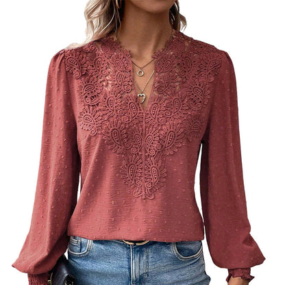 Women's Lace V-Neck Long Sleeve Top