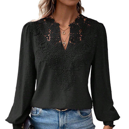Women's Lace V-Neck Long Sleeve Top