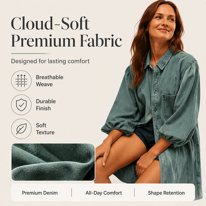 Women's Lantern Sleeve Button-Down Denim Dress