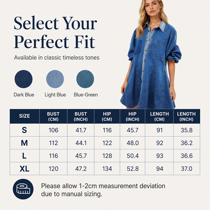 Women's Lantern Sleeve Button-Down Denim Dress