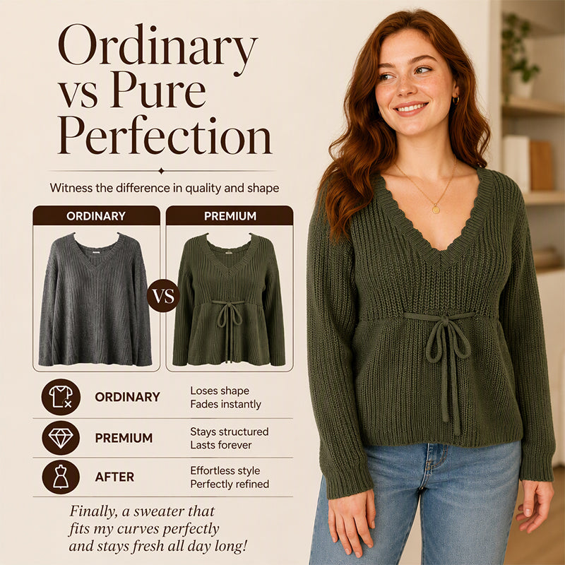Women's Sexy V-Neck Drawstring Knit Sweater