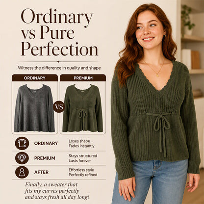 Women's Sexy V-Neck Drawstring Knit Sweater