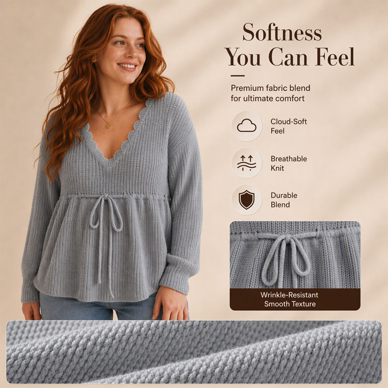 Women's Sexy V-Neck Drawstring Knit Sweater