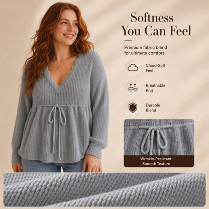 Women's Sexy V-Neck Drawstring Knit Sweater