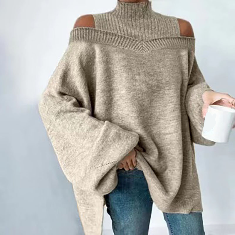 🍂🔥Women’s Fashion High Neck Off-Shoulder Knit Sweater