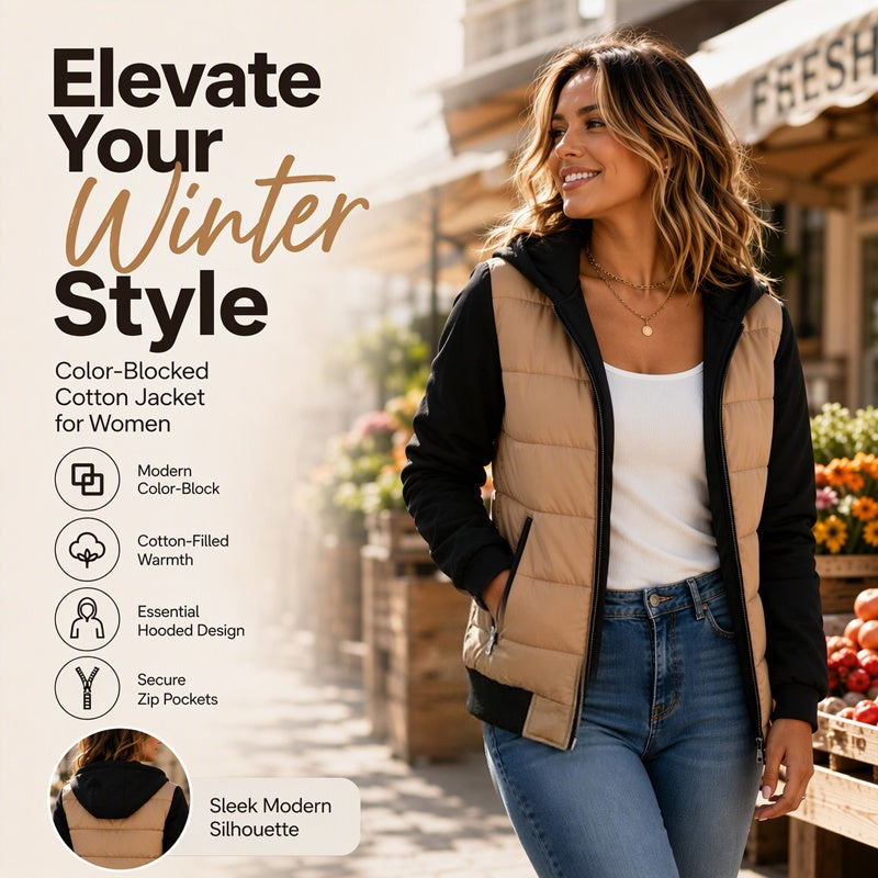 🌸Hot Sale 50% OFF💖Women's Color-Block Padded Hooded Jacket