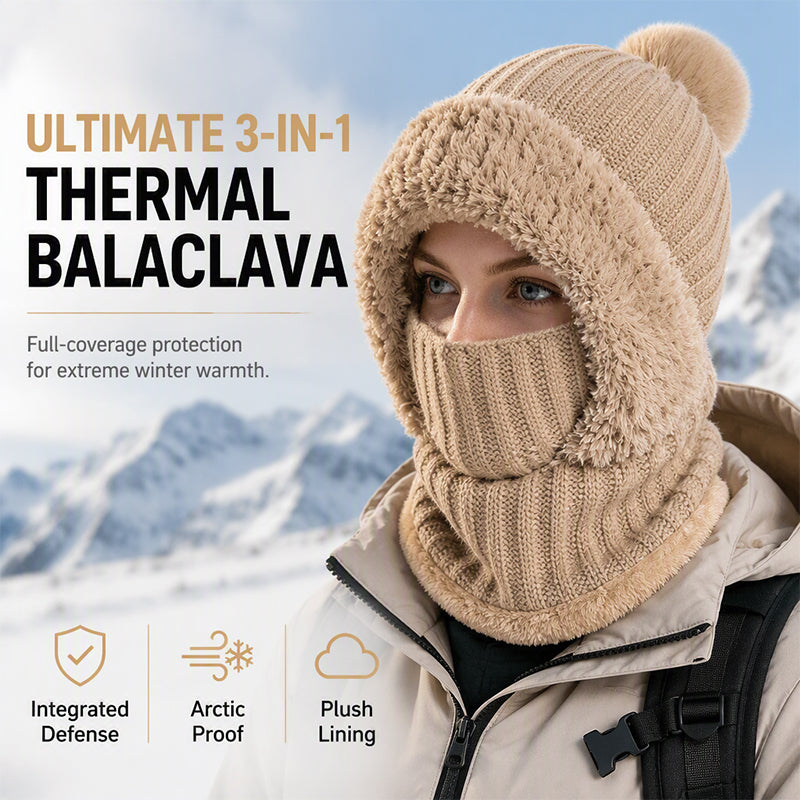 Women's Winter One-Piece Knitted Beanie Scarf Mask