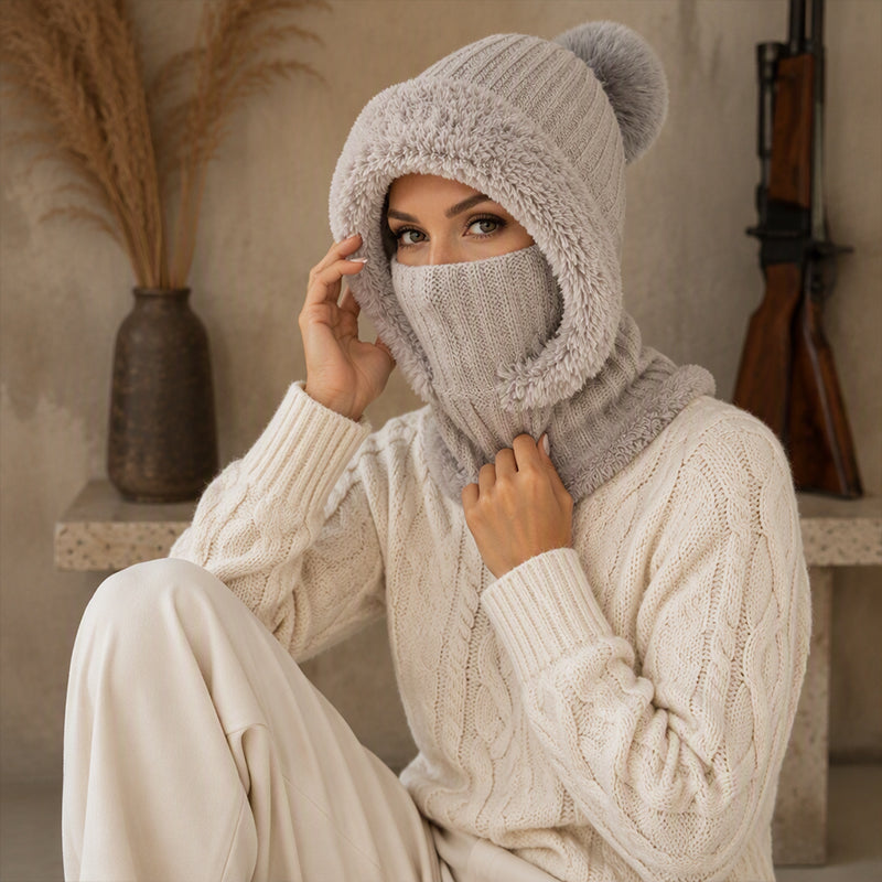 Women's Winter One-Piece Knitted Beanie Scarf Mask