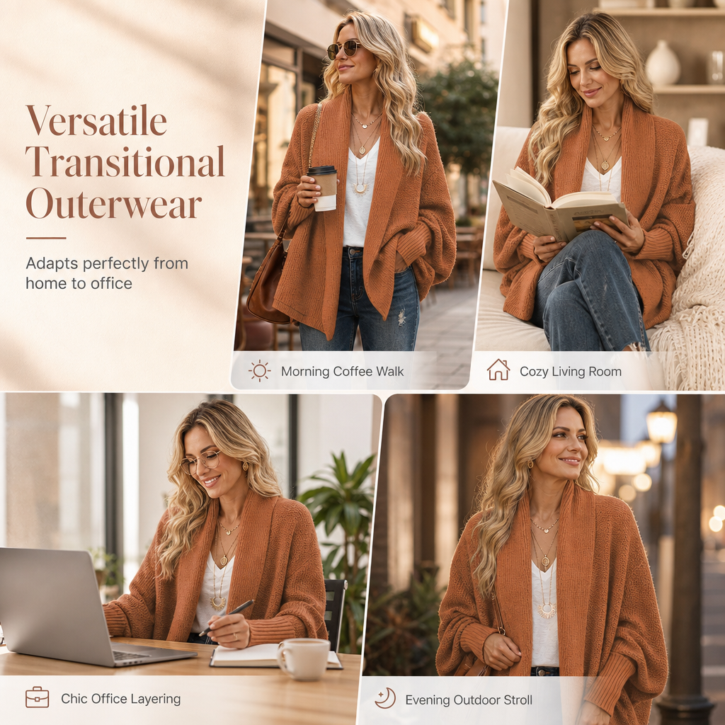Women's Loose Batwing Sleeve Knit Cardigan Open Front Shawl for Autumn and Winter
