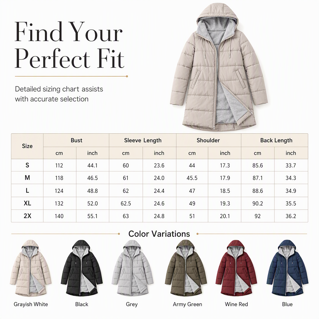 🧥Thick Cotton Warmth, Long-Line Heat❄️ Women's Hooded Padded Coat – Thick Filling & Long Drape | Fall & Winter Warmth, Slim Fit ✨