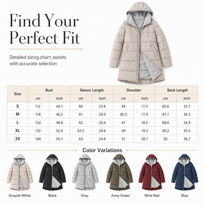 🧥Thick Cotton Warmth, Long-Line Heat❄️ Women's Hooded Padded Coat – Thick Filling & Long Drape | Fall & Winter Warmth, Slim Fit ✨