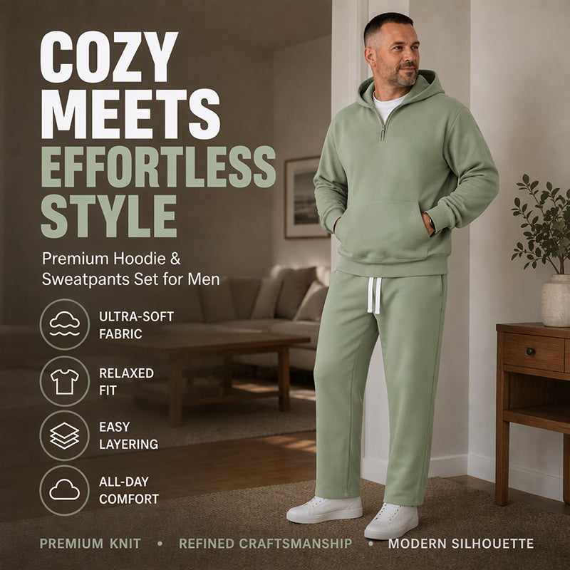 ❄️ Men's Casual Half-Zip Hoodie & Wide-Leg Pants Set | Effortless Matching & Everyday Comfort ✨