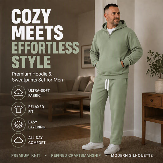 ❄️ Men's Casual Half-Zip Hoodie & Wide-Leg Pants Set | Effortless Matching & Everyday Comfort ✨