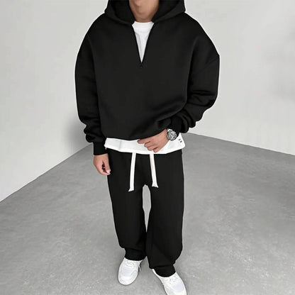 ❄️ Men's Casual Half-Zip Hoodie & Wide-Leg Pants Set | Effortless Matching & Everyday Comfort ✨