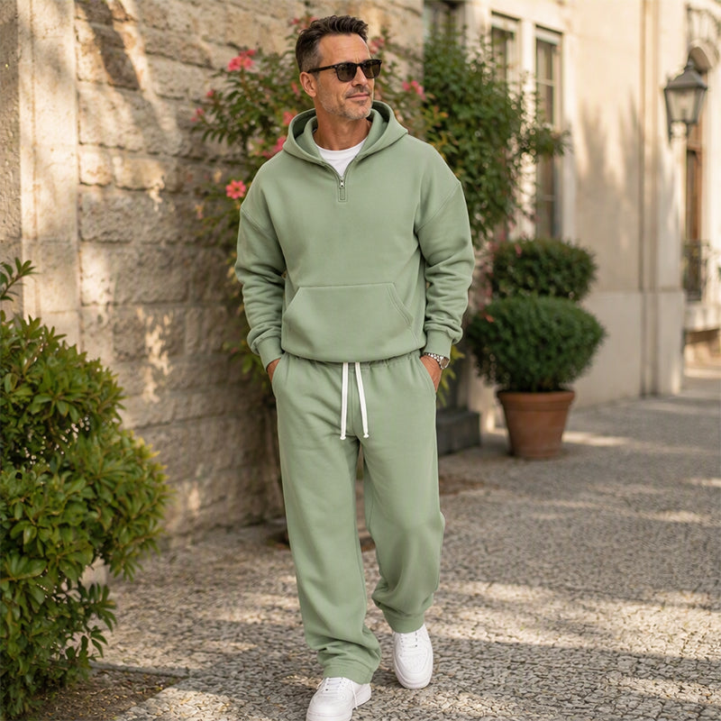 ❄️ Men's Casual Half-Zip Hoodie & Wide-Leg Pants Set | Effortless Matching & Everyday Comfort ✨