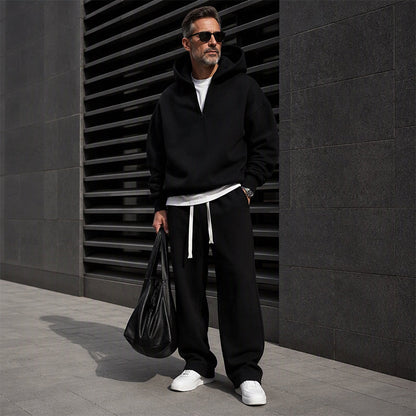 ❄️ Men's Casual Half-Zip Hoodie & Wide-Leg Pants Set | Effortless Matching & Everyday Comfort ✨