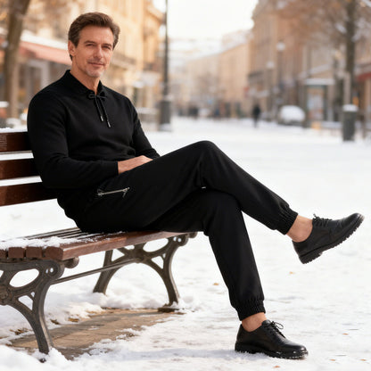 Men's Warm-Lined Waterproof Pants with Drawstring