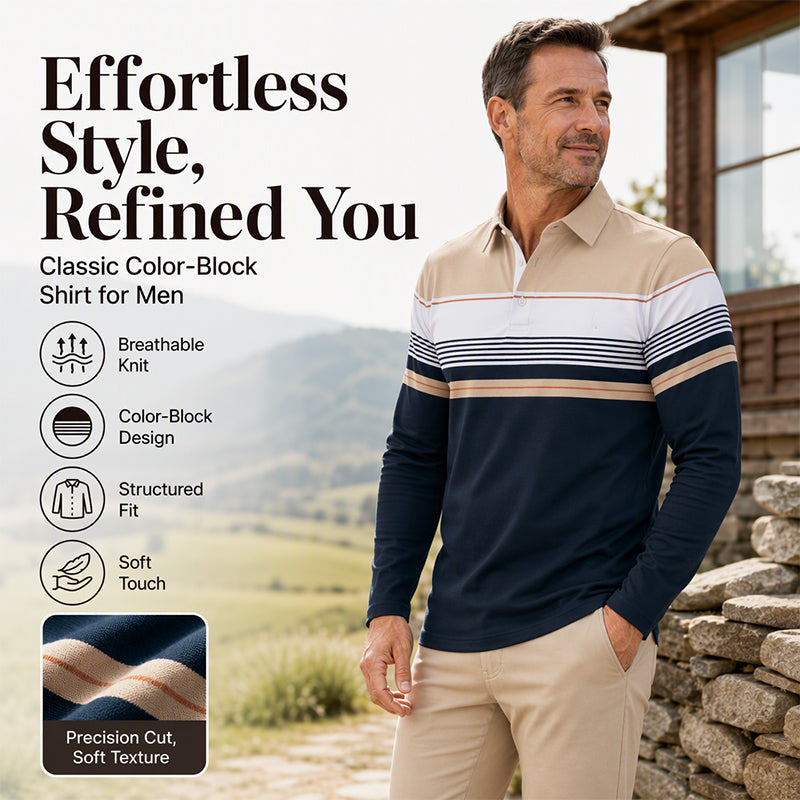 ⏰Limited-time 50% OFF|Men's Classic Color-Block Striped Top