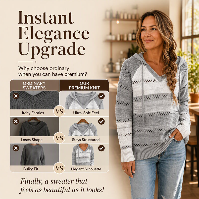 Women's Color Block Hollow-Out Knit Hoodie