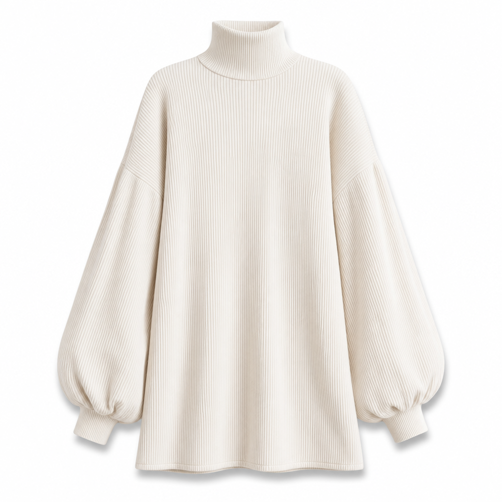 Elegant Women's Loose Fit Autumn Dress with Long Lantern Sleeves