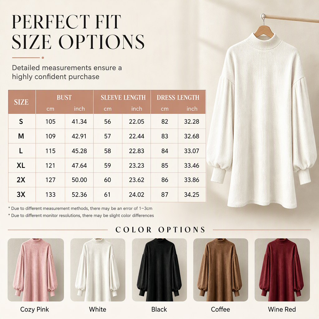 Elegant Women's Loose Fit Autumn Dress with Long Lantern Sleeves