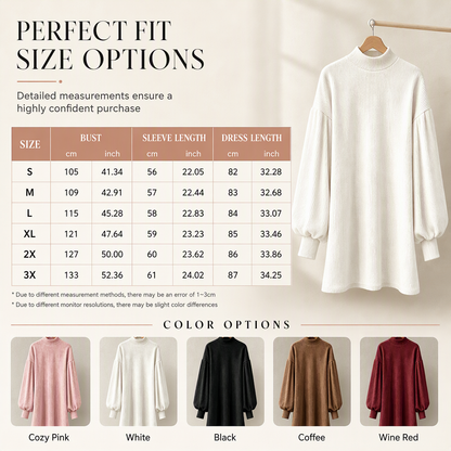 Elegant Women's Loose Fit Autumn Dress with Long Lantern Sleeves