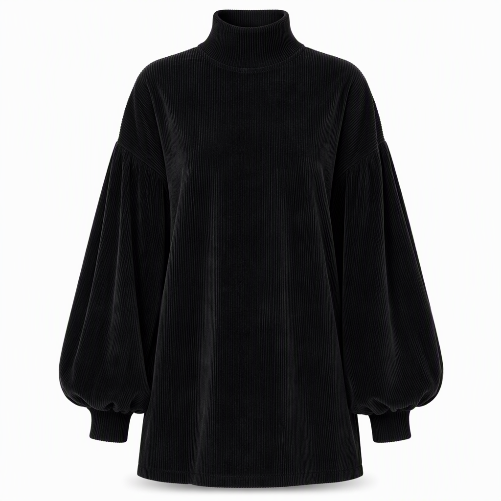 Elegant Women's Loose Fit Autumn Dress with Long Lantern Sleeves