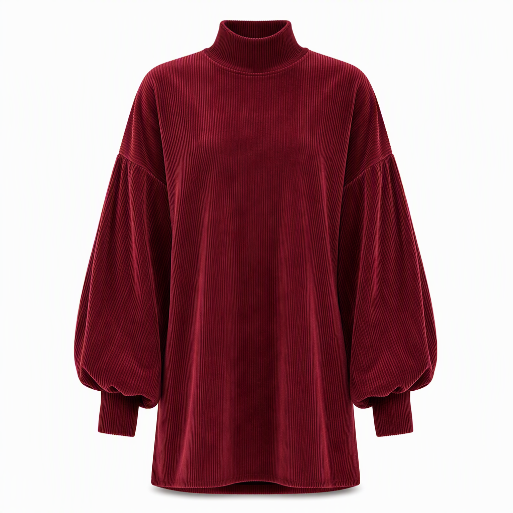 Elegant Women's Loose Fit Autumn Dress with Long Lantern Sleeves