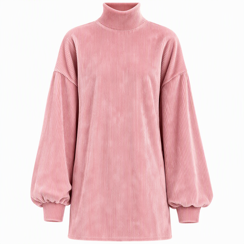 Elegant Women's Loose Fit Autumn Dress with Long Lantern Sleeves