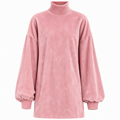 Elegant Women's Loose Fit Autumn Dress with Long Lantern Sleeves