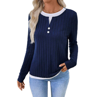 💰  👚 Warm, soft, long-sleeved knitted T-shirt for women – comfortable, versatile, and perfect for chilly days and everyday wear. ✨