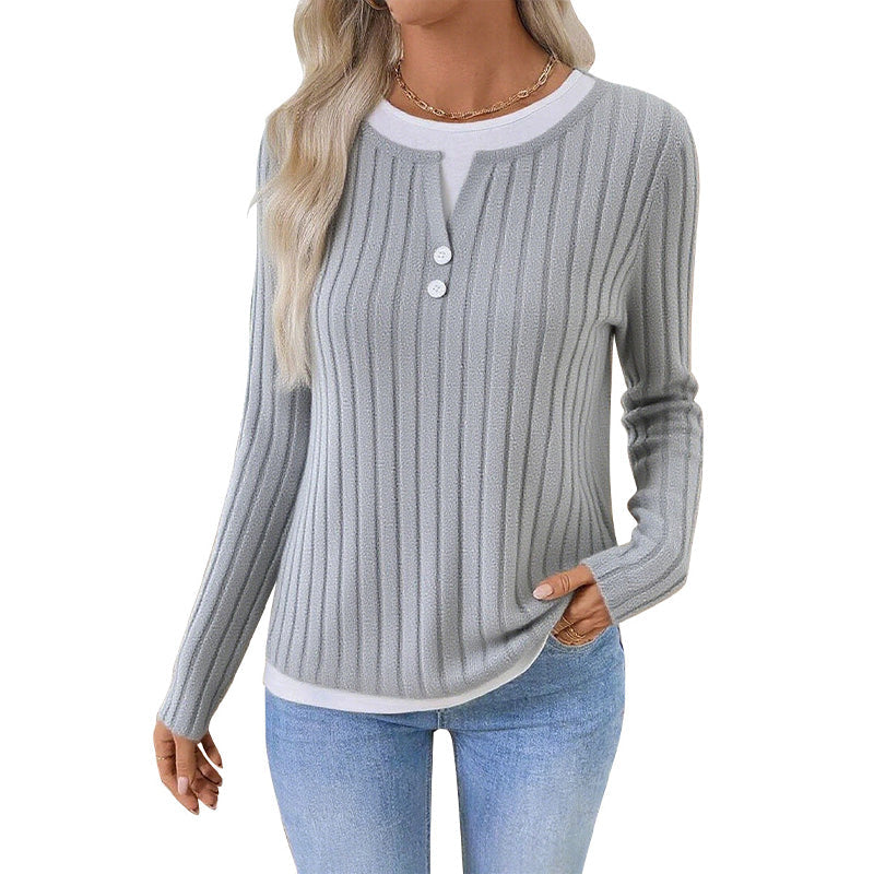 💰  👚 Warm, soft, long-sleeved knitted T-shirt for women – comfortable, versatile, and perfect for chilly days and everyday wear. ✨