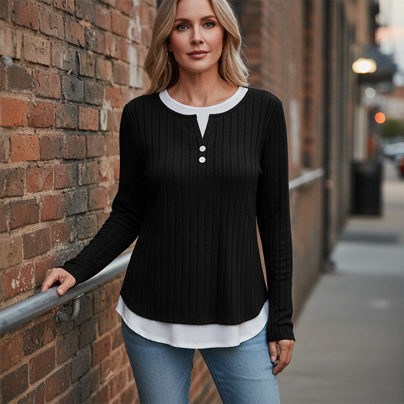 💰  👚 Warm, soft, long-sleeved knitted T-shirt for women – comfortable, versatile, and perfect for chilly days and everyday wear. ✨