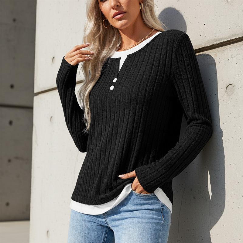 💰  👚 Warm, soft, long-sleeved knitted T-shirt for women – comfortable, versatile, and perfect for chilly days and everyday wear. ✨