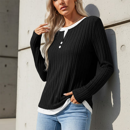 💰  👚 Warm, soft, long-sleeved knitted T-shirt for women – comfortable, versatile, and perfect for chilly days and everyday wear. ✨