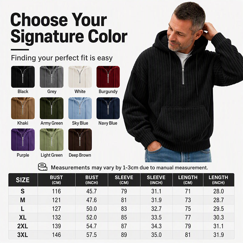 🧶 Men's Half-Zip Corduroy Hoodie | Casual Retro Texture – Easy Layer for Daily Wear ✨
