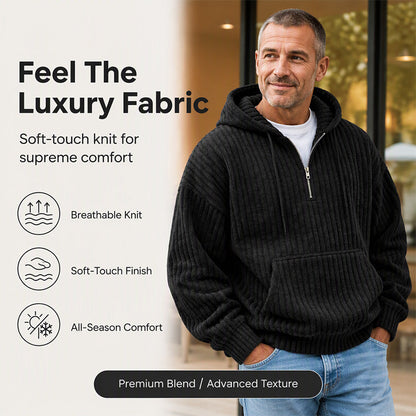 🧶 Men's Half-Zip Corduroy Hoodie | Casual Retro Texture – Easy Layer for Daily Wear ✨