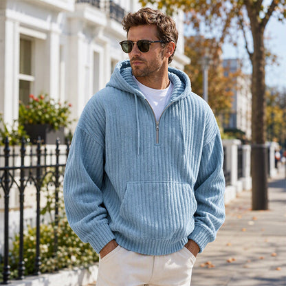 🧶 Men's Half-Zip Corduroy Hoodie | Casual Retro Texture – Easy Layer for Daily Wear ✨