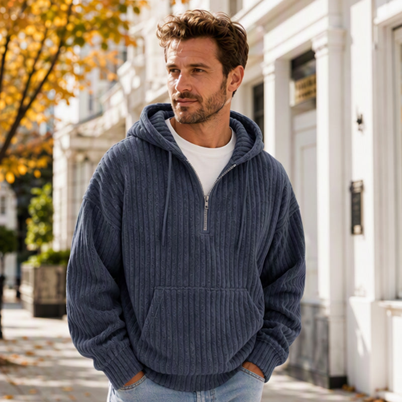 🧶 Men's Half-Zip Corduroy Hoodie | Casual Retro Texture – Easy Layer for Daily Wear ✨