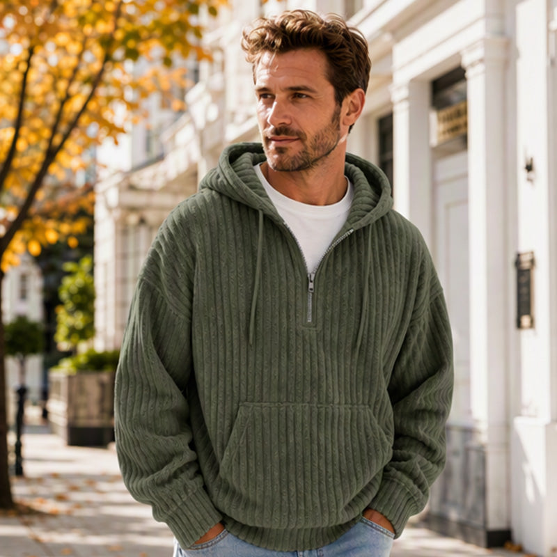 🧶 Men's Half-Zip Corduroy Hoodie | Casual Retro Texture – Easy Layer for Daily Wear ✨