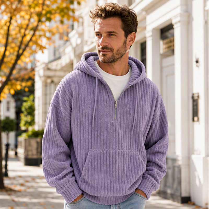 🧶 Men's Half-Zip Corduroy Hoodie | Casual Retro Texture – Easy Layer for Daily Wear ✨