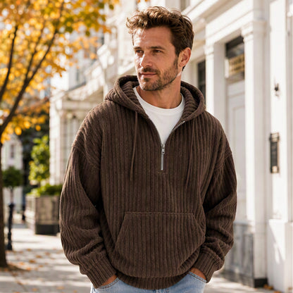 🧶 Men's Half-Zip Corduroy Hoodie | Casual Retro Texture – Easy Layer for Daily Wear ✨