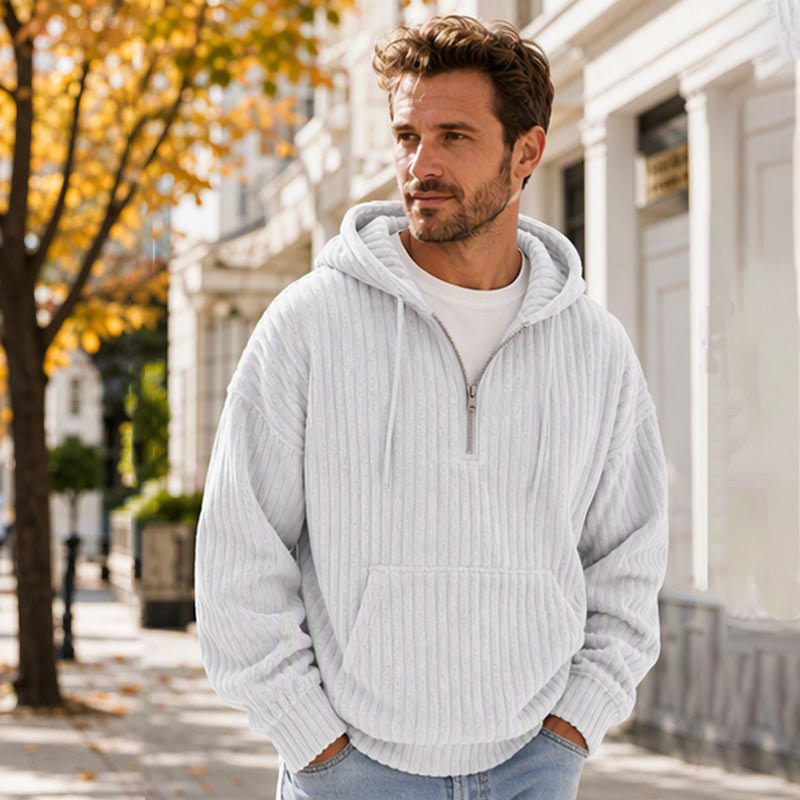 🧶 Men's Half-Zip Corduroy Hoodie | Casual Retro Texture – Easy Layer for Daily Wear ✨