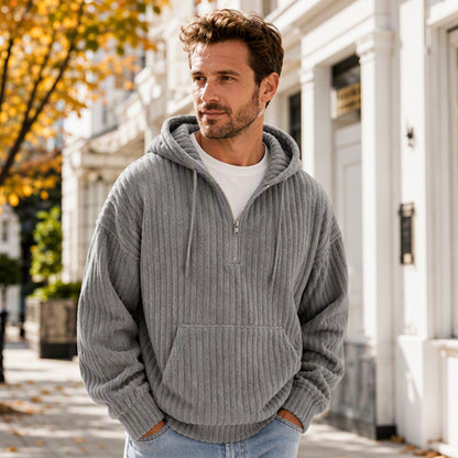 🧶 Men's Half-Zip Corduroy Hoodie | Casual Retro Texture – Easy Layer for Daily Wear ✨