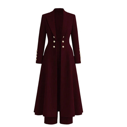 💖Women's Elegant Autumn 2 Piece Outfit Set with Retro Long Sleeve Coat and Simple Trousers