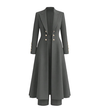 💖Women's Elegant Autumn 2 Piece Outfit Set with Retro Long Sleeve Coat and Simple Trousers