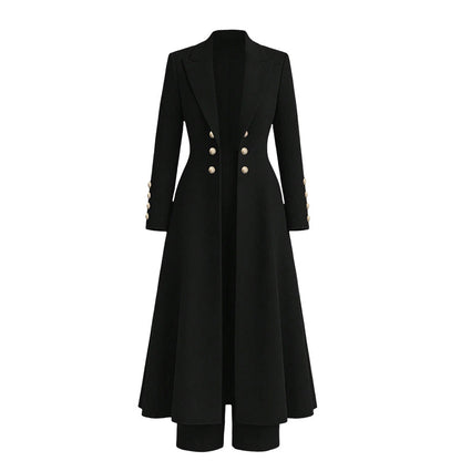 💖Women's Elegant Autumn 2 Piece Outfit Set with Retro Long Sleeve Coat and Simple Trousers