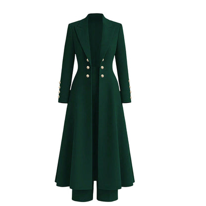 💖Women's Elegant Autumn 2 Piece Outfit Set with Retro Long Sleeve Coat and Simple Trousers